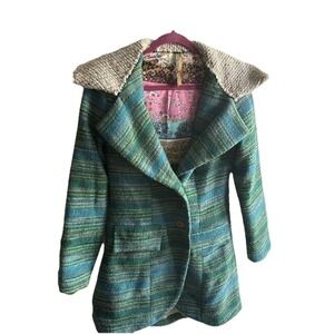 Altar'd State Womens Turquoise Long Sleeve Collared  Jacket Coat Boho Small